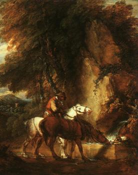 托馬斯 庚斯博羅 Wooded Landscape with Mounted Drover